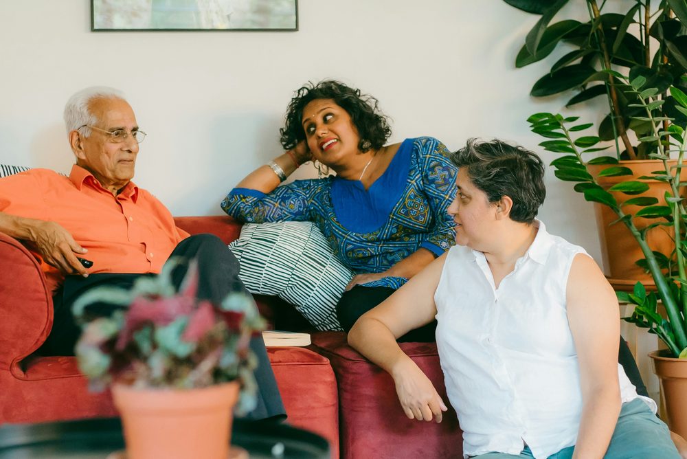 A family spending warm time together at home