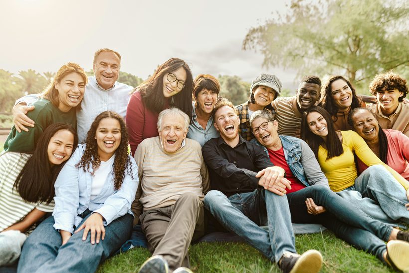 A diverse group of people together